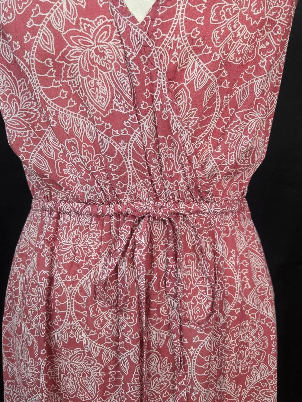 Elan Maxi Dress Pink Coral Paisley Surplice V Neck Adjustable‎ Straps Boho Chic
